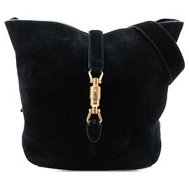 Borsa a secchiello Jackie Soft in camoscio Gucci Nero