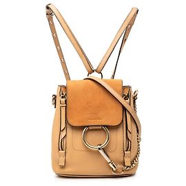 Chloé Brown Mini Calfskin and Suede Faye Backpack Brown Caramel