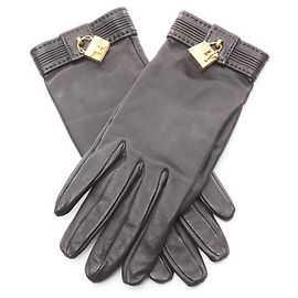 Luvas Kelly Hermès - Luvas de couro preto para mulheres Preto