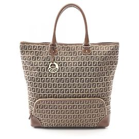 Bolsa Tote Fendi Zucchino Marrom Bege