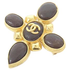 Broche Chanel Marrom e Dourado Marrom Dourado