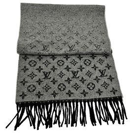 Sciarpa in lana e cashmere nera e grigia Louis Vuitton Marrone Nero