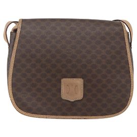 Céline Bolsa de Ombro Celine Vintage Macadam em Lona e Couro Marrom
