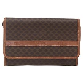 Céline Celine Vintage Macadam Shoulder Bag Canvas and Leather Brown