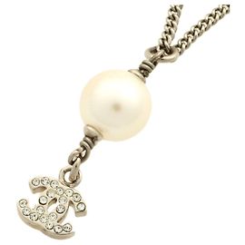 Collana in perle finte e strass Chanel Coco Mark Argento Bianco