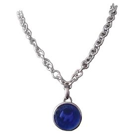 Autre Marque Collier Agatha Médaillon Pierre Bleue Plaqué Argent Argenté