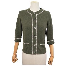 NEU CHANEL CARDIGAN 3/4-ÄRMEL 40 36 S AUS GRÜNEM CASHMERE WESTE Grün