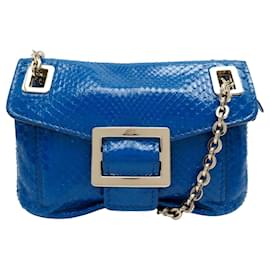 ROGER VIVIER MINI CHAIN SHOULDER BAG IN BLUE PYTHON LEATHER Blue