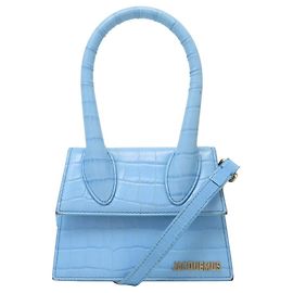 BOLSA JACQUEMUS LE CHIQUITO MÉDIA EM COURO ESTILO CROCODILO Azul
