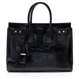 Saint Laurent Texturiertes Lackleder Sac De Jour Medium Tote Schwarz