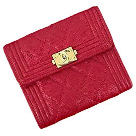 Carteira Chanel Boy em Couro Caviar Rosa
