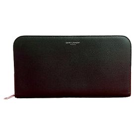 Yves Saint Laurent Saint Laurent Paris Leather Long Zip Wallet Black