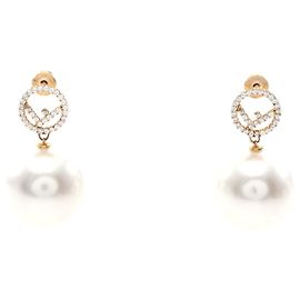 Brincos de pérolas e strass banhados a ouro Fendi Dourado Metálico