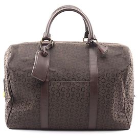 Céline Celine Canvas Leather Boston Bag Brown