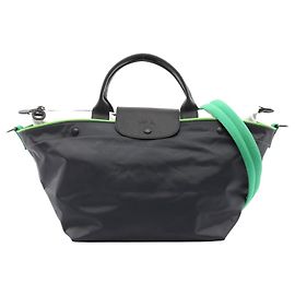 Bolsa de mão em lona e couro Longchamp Le Pliage Rescue M Cinza