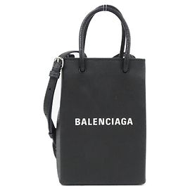 Bolsa de telefone de compras Balenciaga em couro de bezerro Preto