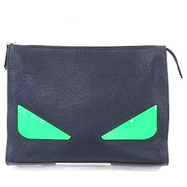 Fendi Bag Bugs Leather Clutch Bag Blue