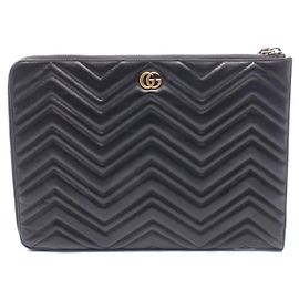 Gucci Leather GG Marmont Clutch Bag Black