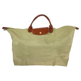 Bolsa tote de nylon e couro Le Pliage da Longchamp Marrom Bege