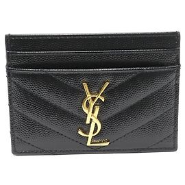 Yves Saint Laurent Embossed Leather Card Case Black