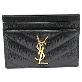 Étui à cartes en cuir embossé Yves Saint Laurent Noir