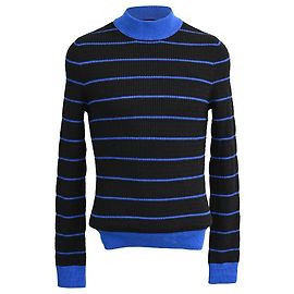 Pull slim à col montant rayé en laine noir et bleu d'Acne Studios Noir