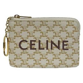 Céline Celine Triomphe Canvas Coin Case White