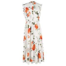 Abito Midi con Stampa Floreale Erdem in Cotone Multicolore Multicolore