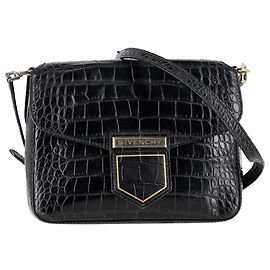 Bolsa de Ombro Givenchy Nobile em Couro de Bezerro Preto com Estampa de Crocodilo Preto
