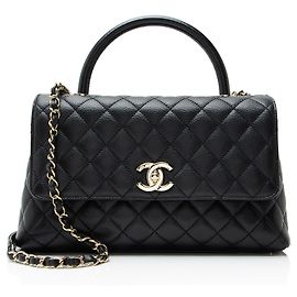 Chanel Caviar Leather Coco Top Handle Small Flap Bag Black