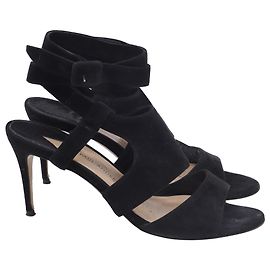 Paul Andrew Strappy Sandal Heels in Black Suede Black