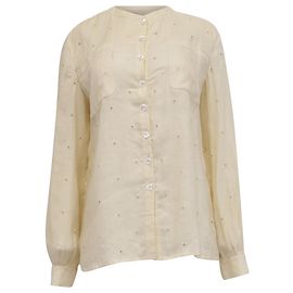 Camicia button-down in lino giallo Valentino Garavani con occhielli Giallo