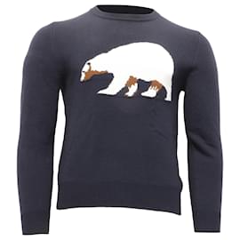 Sandro Pullover aus marineblauer Wolle mit Eisbär Blau Marineblau