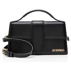 Bolsa de mão em couro Le Grand Bambino da Jacquemus com alça superior e aba longa Preto