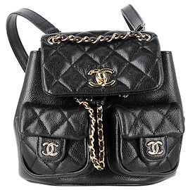 Chanel Small Quilted Duma Pockets Drawstring Backpack in Black Caviar Leather Black
