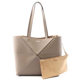 Loewe Puzzle Fold Medium Leder Tote Bag Braun Beige