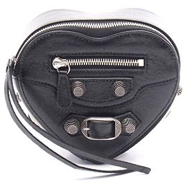 Balenciaga Le Cagole Heart Leather Pouch Black