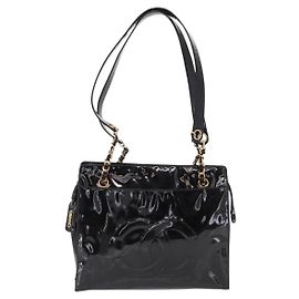 Chanel Vintage Timeless Chain Shoulder Bag Patent Medium Black