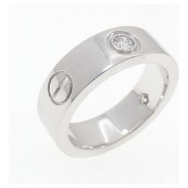 Cartier Love Half Diamond 750 White Gold Ring Size 8 Silvery Metallic