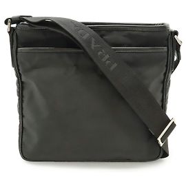 Prada Logo Jacquard Nylon Leather Shoulder Bag Black