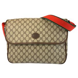 Gucci GG Supreme Canvas Leather Messenger Bag Brown Beige