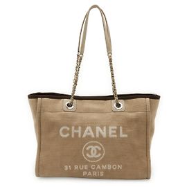 Bolsa 2 em 1 em lona e couro Deauville da Chanel Marrom Bege