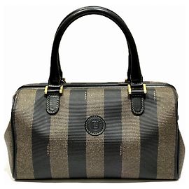 Fendi Pequin PVC Leather Boston Bag Black