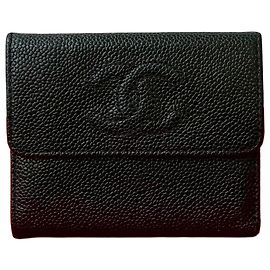Chanel Coco Mark Caviar Leather Trifold Wallet Black