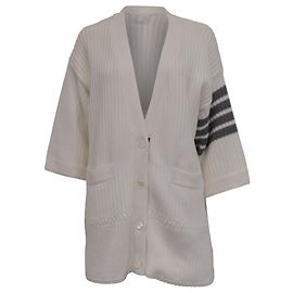 Cardigã oversized listrado Thom Browne em algodão branco Multicor