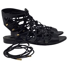 Tom Ford Gladiator Flat Sandals in Black Leather Black