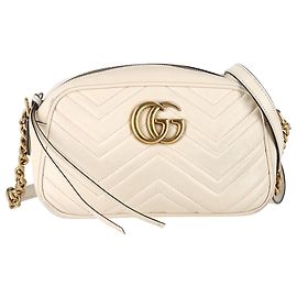 Bolsa de câmera GG Marmont Small em couro de bezerro marfim da Gucci Branco Cru