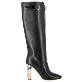 Hermès Chrome Heel Knee Boots in Black Leather Black