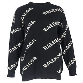 Balenciaga Logo-Pullover aus schwarzer Wolle Schwarz