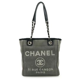 Chanel Deauville Tote Bag Canvas Leather Grey